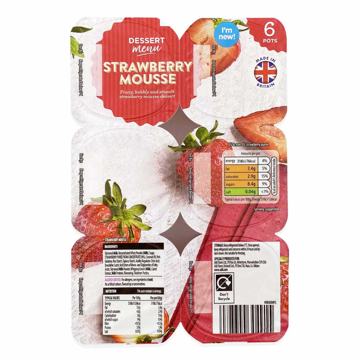 Dessert Menu Strawberry Mousse 6x60g ALDI